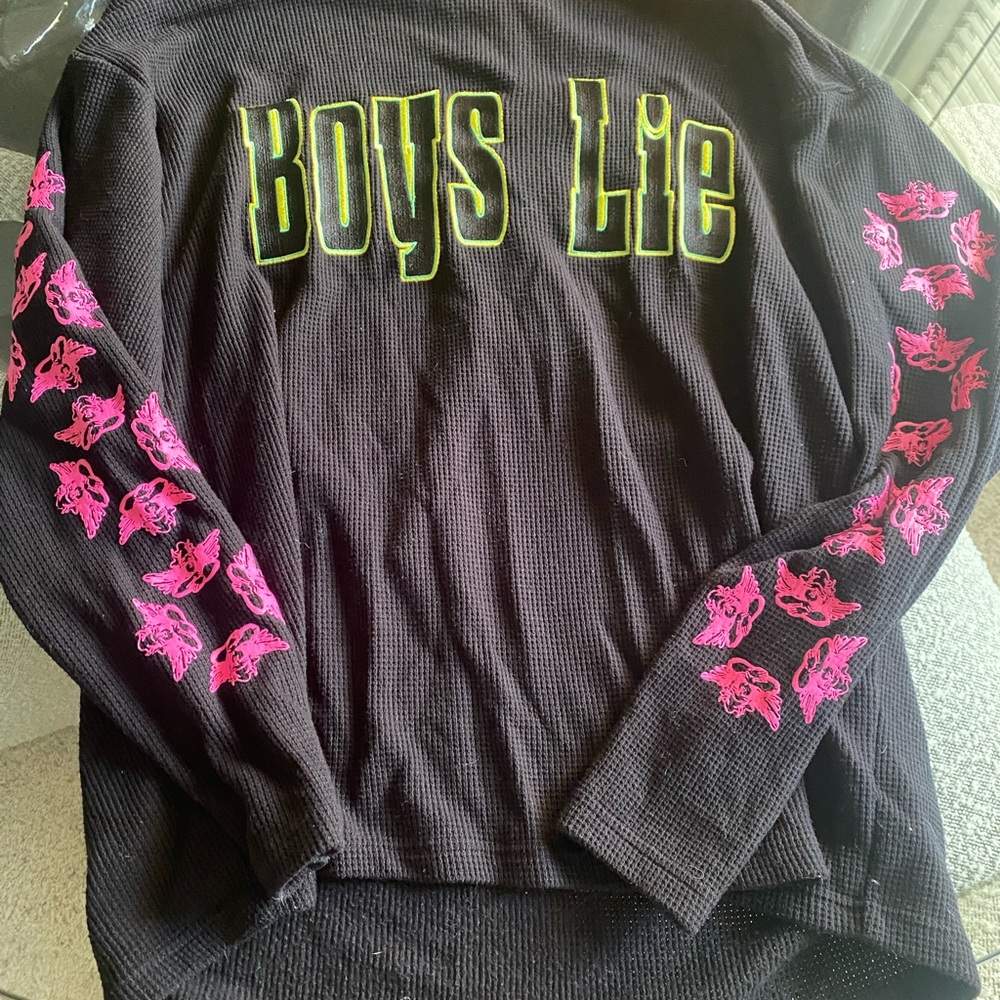 Boys Lie Black and Pink Crewneck Sweater with Floral Design